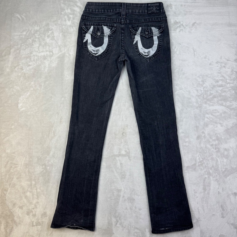 Vtg True Religion Joey Women 30 Black Low Rise Flare Bootcut Y2K Painted Jeans